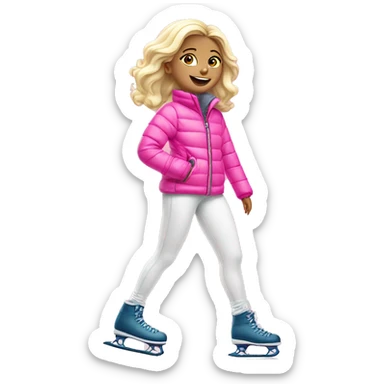 White blond girl on skates in cute pink puffer jacket and white leggings  sticker