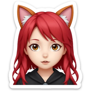 cute anime girl with cat ears, red blowing hair sticker