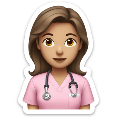 Girl with brown hair & brown eyes in pink scrubs  sticker