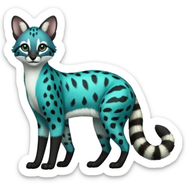 Cobalt-Blue green turquoise black white genet-civet-serval-furret-Noibat-caracal-fusion-hybrid-creature (full body) sticker