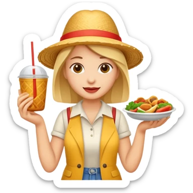 tourist woman holding street food sticker