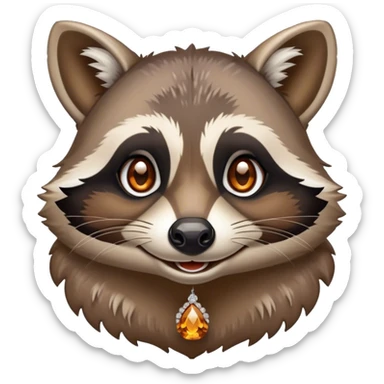 Victorian fairytale illustration depicting a happy raccoon with tanned skin, adorned with amber and diamonds sticker