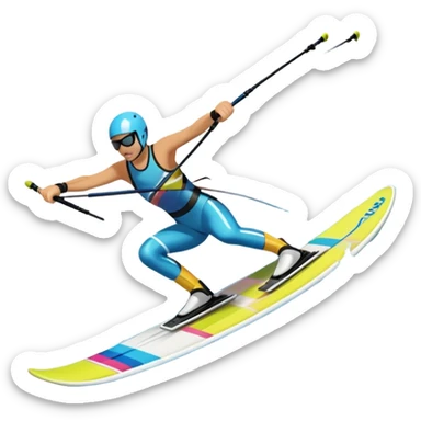 An icon featuring a close-up collage of water skis, splashing water across the surface. The design highlights the motion of the skis cutting through the water. Transparent background emphasizes the thrill of water skiing. sticker