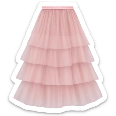 Long soft pink tiered tulle skirt, isolated sticker