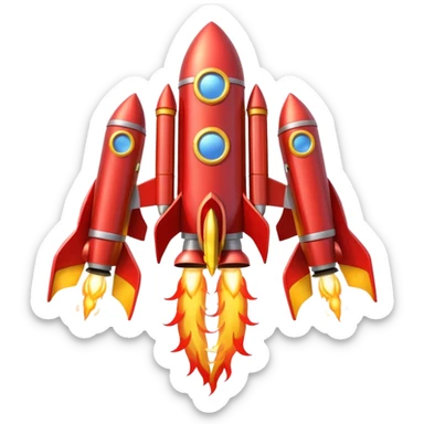 wide jetpack with rocket projectiles on both sides, back view, with flames coming out, apple style emoji sticker