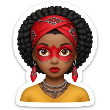 black afro hair with red head bandana and lots of face tattoo black skin girl sticker