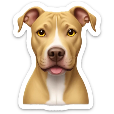 Lab pitbull mix with golden yellow color, two front teeth slightly visible, brown eyes and sitting sticker