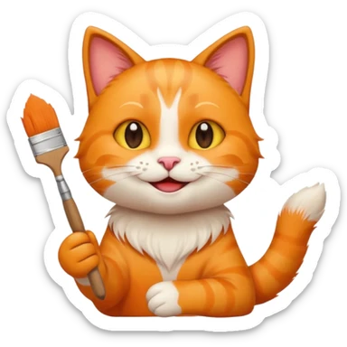 happy cat holding a paintbrush, smiling, emoji style sticker