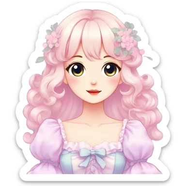 Gorgeous pastel anime style lady with blushing face and a dress cottagecore fairycore  Kawaii anime colorful pearly romantic simplistic aesthetic trending style sticker