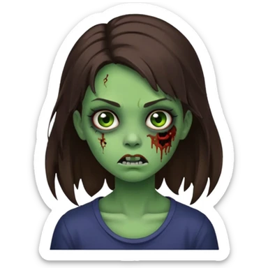 cute girl zombie,brunette ,horror green skin, sticker