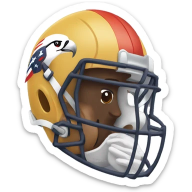 Man with a bird beak wearing an american football helmet sticker