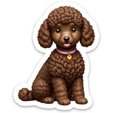 cinematic-[poodle]-realistic-full-body-sitting-emoji,-tail-resting-loosely-beside-its-paws,-head-tilted-dramatically, -curly-[chocolate]-fur,-simplified-yet-realistic-focused-features,-highly-detailed,-glowing-with-an-almost-sarcastic-glow sticker