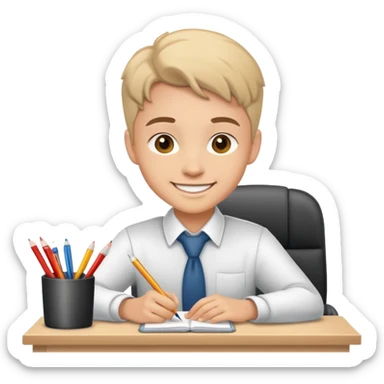 smiling student at a desk sticker