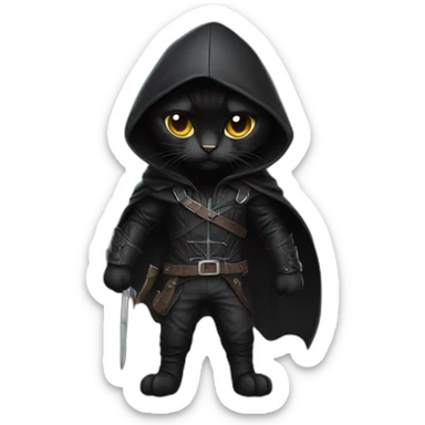 Black hooded black cat assassin sticker