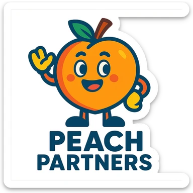 friendly peach mascot for 'Peach Partners' logo, vibrant toon style, vibrant colors, cheerful expression sticker
