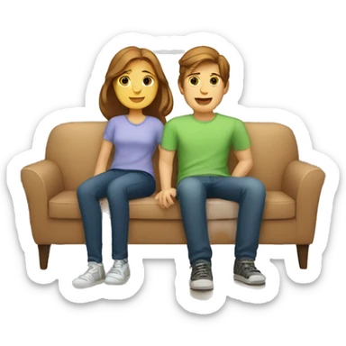Brown hair White boy and girl with beagle Sit on couch sticker