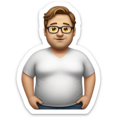 Very fat man with brown hair and glasses without beard  sticker