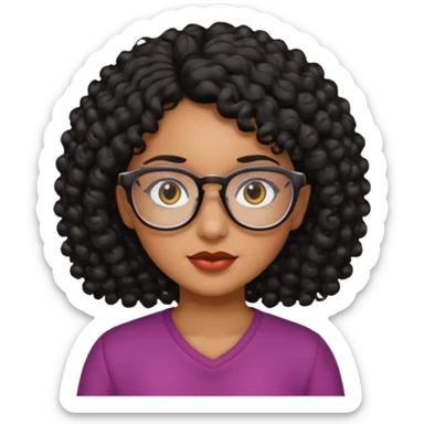 Chica con cabello rizado color negro, piel morena y que use lentes sticker