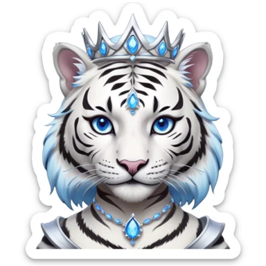 ESO Female white/black tiger khajiit leader of the umbral rose, glowing blue eyes, glowing blue 'third eye' gem; shadow umbral gem silver tiara sticker
