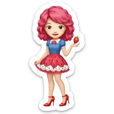pretty and cute realistic modern day strawberry shortcake full body with high heels emoji sticker