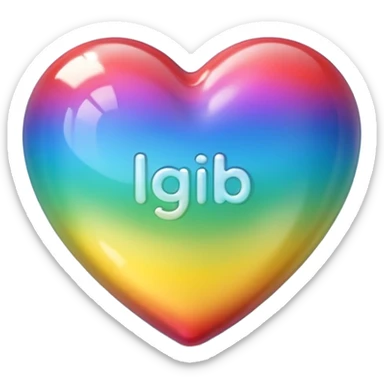 A photograph of a high-quality 3D heart-shaped emoji with a polished, glossy finish.The texture is smooth and candy-like, with a glass-like sheen that gives it a modern, high-end aesthetic. Add text as "LGB" in centre of heart sticker