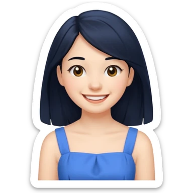 
young girl, 18 years old, black hair, laugh out loud emoji sticker
