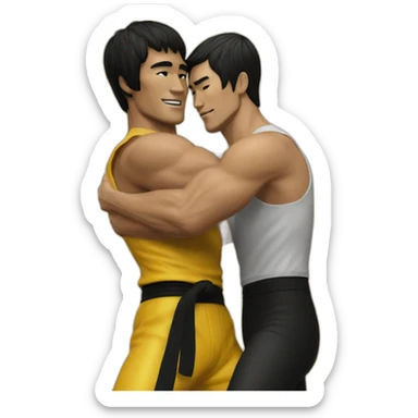 gay dude hugging Bruce Lee sticker