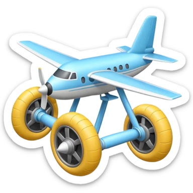 Emoji-style airplane landing gear with a single inflated, puffy wheel and a strut, cartoon-like, 3D, soft rounded shapes, clean lines, isolated on white background, minimal shading, emoji aesthetic sticker