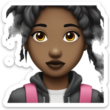 emo teenage girl with dark brown skin, heavy eyeliner, long and black hair, and a tongue piercing  sticker