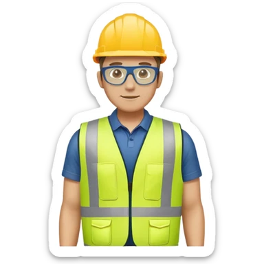 Man with hi-vis vest, jeans and safety glasses sticker