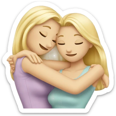 two blond girl friends hugging each other  sticker