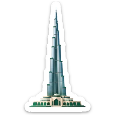 Burj Khalifa, minimalist white with dark green elements, emoji style sticker