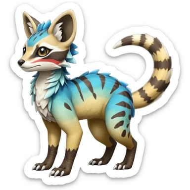 Rare realistic exotic aesthetic gradients-colorful vibrant Vernid-Protogen-Primagen-Wickerbeast-Genet-Sergal-Trico-species-Fakemon-hybrid-creature by LiLaiRa, beautiful intricate markings, full body sticker