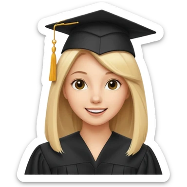 white girl with straight hair, tossing graduation cap, black gown, happy expression sticker