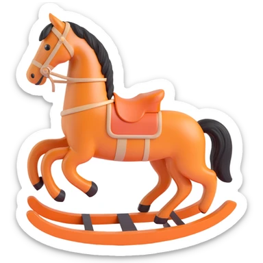 rocking horse, 3D, vintage, light wood, Hermès orange accents, hand-carved, no text sticker