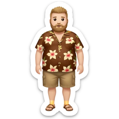 Fat white man full body wearing Hawaiian shirt brown fauxhawk and beard  sticker