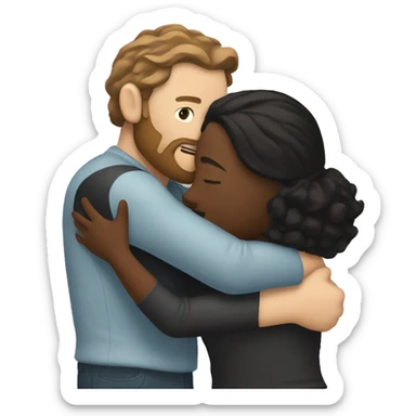 White man with beard and long brown hair hugging a brown woman with black hair  sticker