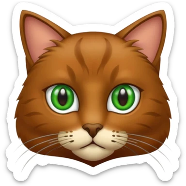 eine braune flauschige niedliche katze mit grünen augen die augen sollen nicht leuchten sondern matt sein  sticker