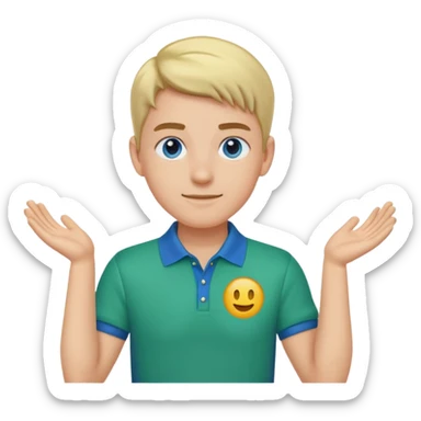 gender neutral character, chest up, blue green polo, emoji style, friendly expression sticker