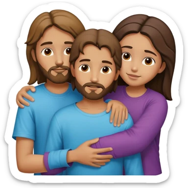 jesus christ hugging a boy and girl who have different color shirts sticker