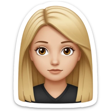 Make a white girl with black eyes, brown straight hair with brown hair and blonde highlights sticker