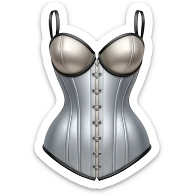 A luxury corset emoji made of silver chrome, smooth metallic curves, minimal fashion silhouette, glossy reflections, sensual high-end aesthetic, iOS emoji style, centered, clean white background sticker