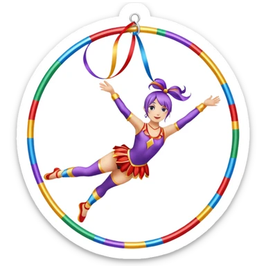 A metallic acrobat hoop decorated with ribbons, perfect for the woman to do aerial stunts inside the circus tent. sticker