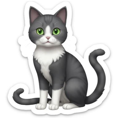 full body view of beautiful female solid dark grey cat with green eyes, white toes/paws and white patch on her chest sticker