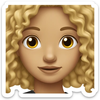 Dark Blonde long curly hair girl with tan skin and black brown eyes sticker