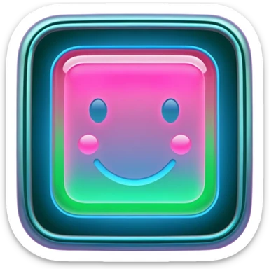 A glowing neon square in shades of pink, blue, and green, transparent background sticker