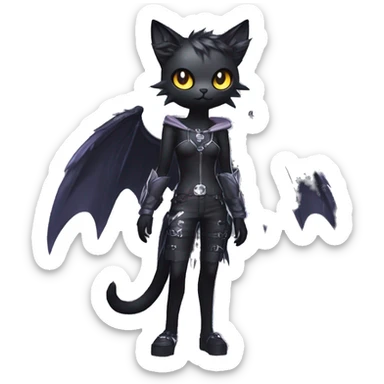 Shiny Cool Punk Black beautiful fantasy Kawaii Ethereal Sona Fakemon-cat-animal with edgy bat-wings-ears Full Body sticker