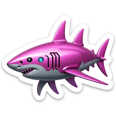 glitter mech shark pink cyberpunk sticker