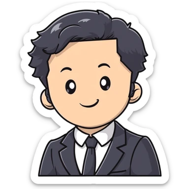 Polished headshot of a management educator with black wavy hair, stubble, strong features, white skin, smart casual attire with blazer, dynamic speaking expression, professional appearance for speaker profile sticker