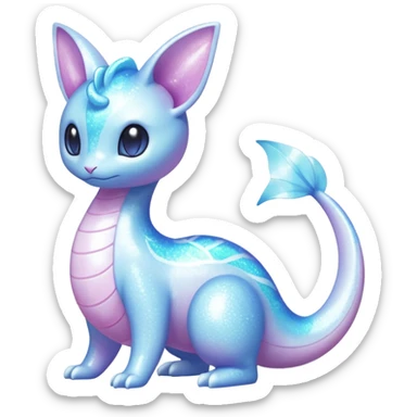 Shiny Pastel Translucent Sparkly Skitty-Dratini-Lumineon-Dragonair-Fakémon-hybrid-creature (full body)  sticker